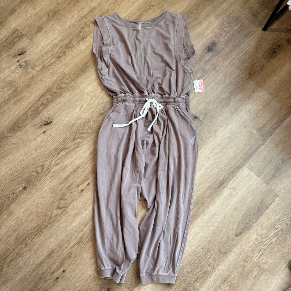NWT Free People Movement Hot Shot Harem Onesie XS Driftwood Tan OB245259